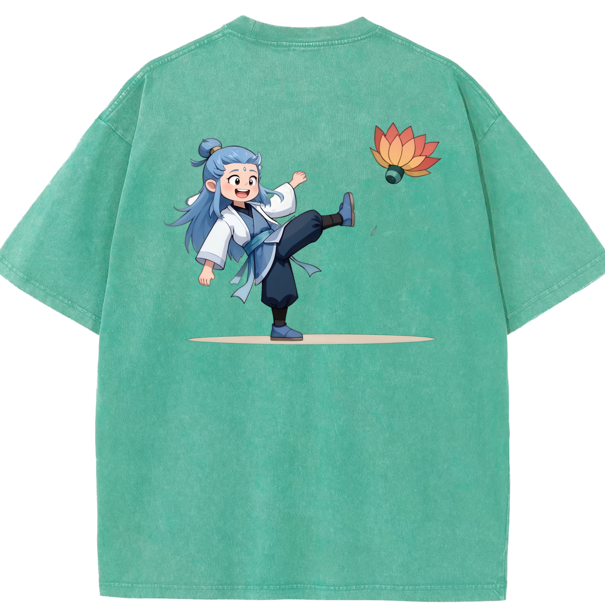 （画像用） Ne Zha 2 ナタ 魔童の大暴れ 綿100% ヴィンテージ風 半袖Tシャツ（背面プリント）